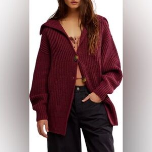 NEW Free People Swim Too Deep Cardigan in Cabernet Size Medium